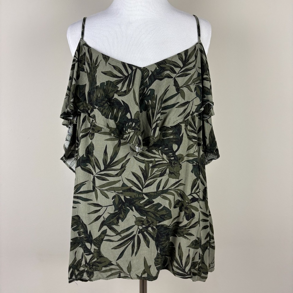 Old‎ Navy Top Womens Large Green Cold Shoulder Tropical Vacation Beach Summer L